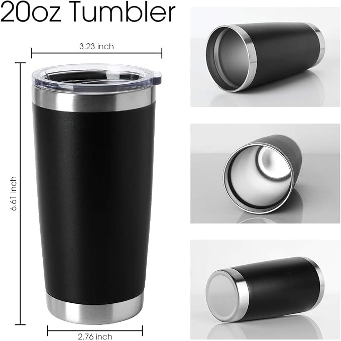 HASLE OUTFITTERS 20oz Tumblers Bulk Stainless Steel Cups with Lid Double Wall Vacuum Insulated Coffee Mugs for Cold & Hot Drinks 1 Pack, Black - Image 2