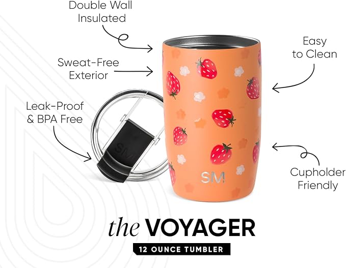 Simple Modern Travel Coffee Mug with Lid | 12oz | Strawberries | Voyager Coffee Cup, Coffee Tumbler for Hot & Iced Drinks | Insulated Stainless Steel Travel Mug | Strawberry Fields - Image 2