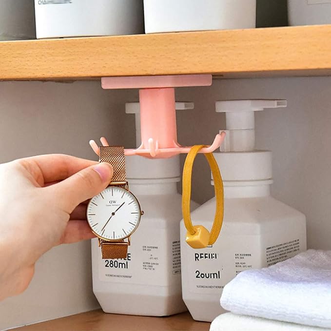 2pcs Under Cabinet Kitchen Utensil Hooks,360° Rotating Drilling Free Adhesive Utensils Hanging Rack for Tools/Towel/Knife (Black) - Image 9