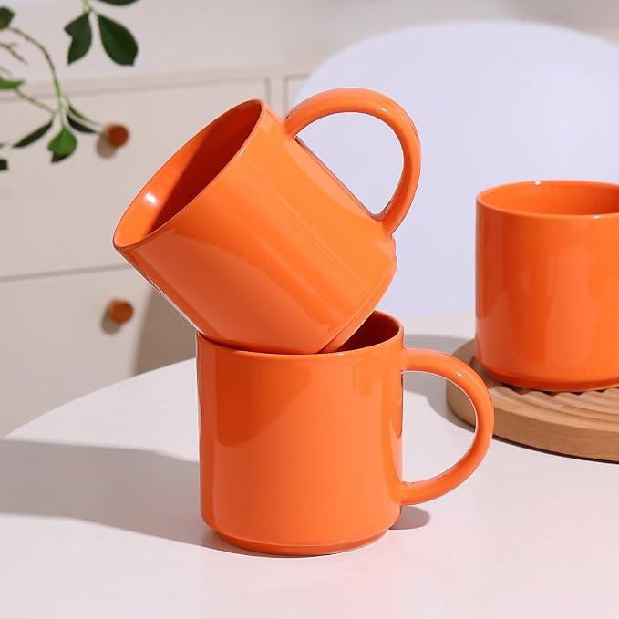 Coffee Mugs Set of 4, Stoneware Coffee Cups with Comfortable Handle, 16oz Ceramic Mugs for Kitchen & Office, Dishwasher & Microwave Safe - Orange - Image 8