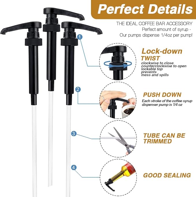 8 Packs Black Coffee Syrup Pump Dispenser, Compatible with 25.4 Oz/750ml Bottles, Great for Home & Coffee Bar Drinking Mixes, Tea, Beverage, Cocktails, Plus Spoons(5.23")