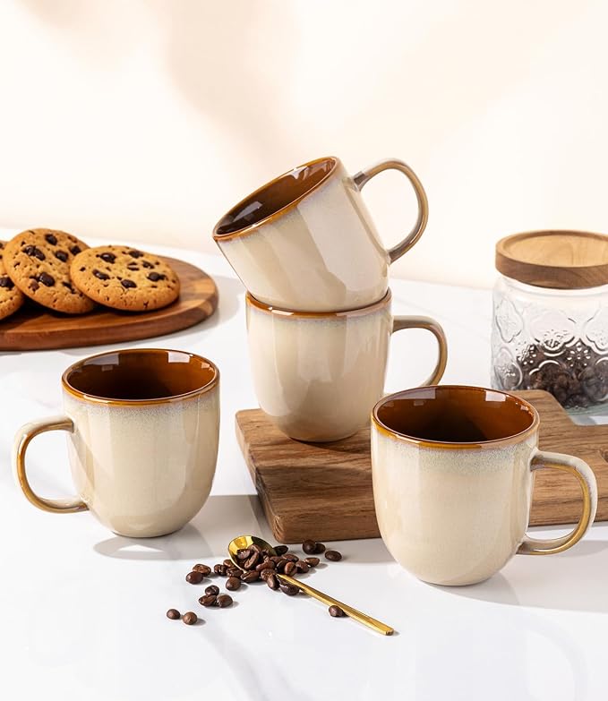 LERATIO Ceramic Coffee Mugs Set of 6,12oz Handmade Coffee Mugs Set with Large Handle for Cappuccino/Latte/Tea/Hot Cocoa, Dishwasher & Microwave Safe-Pale Kahki - Image 5