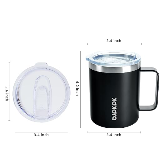 BJPKPK 2PCS Insulated Coffee Mug with Lid, 14oz Stainless Steel Tumbler | Travel Coffee Mug with Handle, Vacuum Insulated Tumbler Cup for Camping, Office, Home, BPA Free Lid, Hot & Cold - Image 3