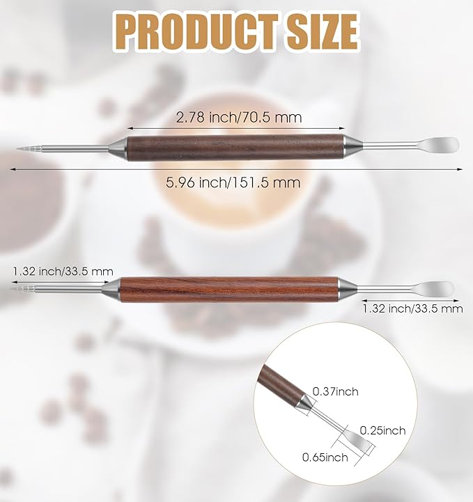 Latte Art Pens, 2-Pack Stainless Steel Latte Art Coffee Pen Barista Tools with Wooden Handle, Double-Ended Barista Accessories for Professional Coffee Drawing, Home & Cafe Use