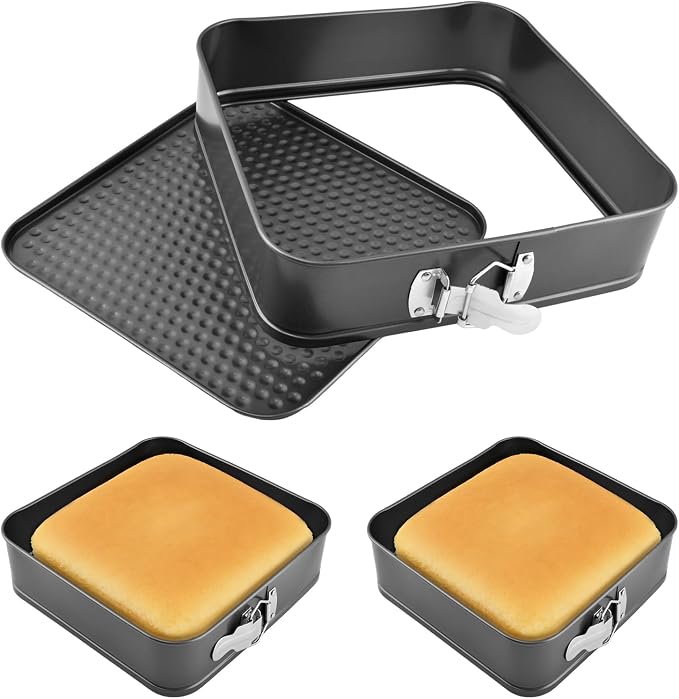 Set of 3 Springform Cake Tins Heavy Duty, Double Layer Non-Stick Coating, Removable Base, Heavy Duty Carbon Steel, Perfect for Frozen Desserts - Oven Safe Bakeware(SIZE:square) - Image 3