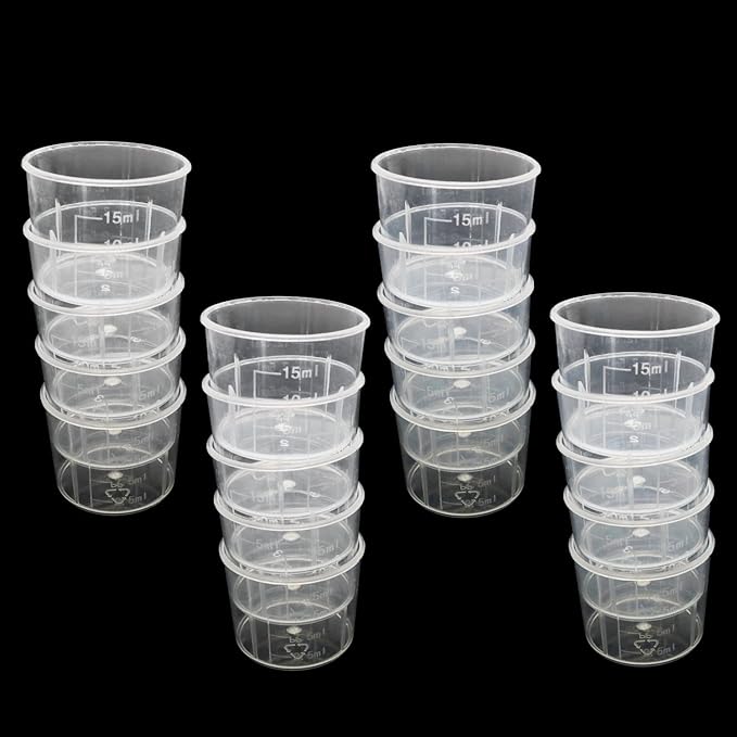 20PCS 15ml Graduated Plastic Measuring Cups Measuring Cup Graduated Beaker Clear Scale Cups Liquid Measuring Mixing Cups for Lab Kitchen Liquids Transparent