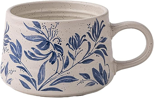 Ceramic Coffee Mug, 13oz Floral Design Pottery cute mugs, Ideal Gift for Women unique vintage pretty coffee mugs (Bluebell Mug) by Qixc%C3%B3zti