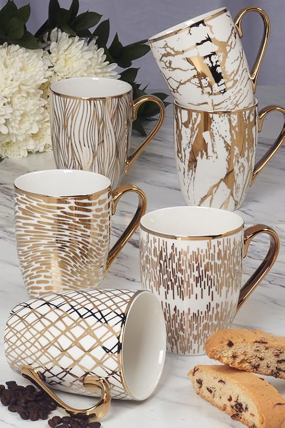 Matrix Gold Porcelain Coffee & Tea Mug Set – Premium Fine Porcelain with Elegant Gold-Plated Finish, Luxury Drinkware for Everyday Dining, Entertaining & Special Occasions - Image 3