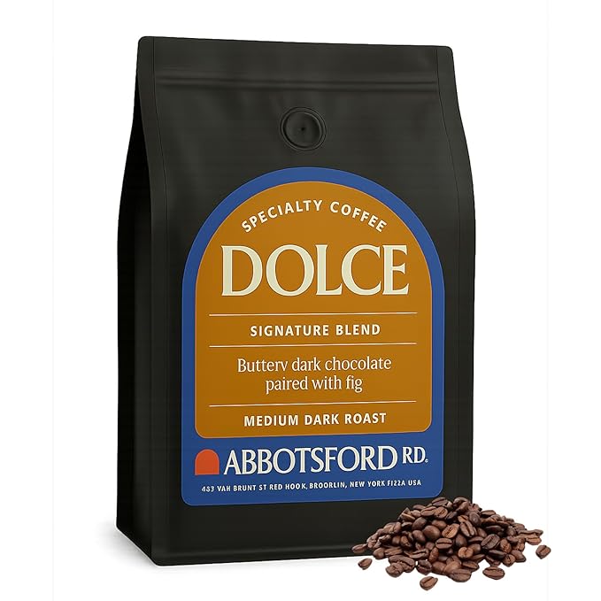 Dolce Whole Bean Coffee, Medium Dark Roast Coffee Beans, Sweet Flavor with Buttery Dark Chocolate & Fig, 35.2 oz (2.2lb) Coffee Bean Bag, Freshly Roasted in Brooklyn, Kosher Certified