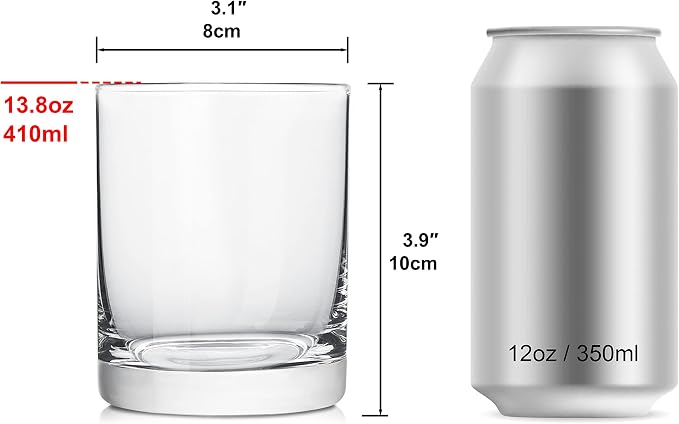 13.8oz Borosilicate Glass Drinking Glasses Set of 6, Heat-Resistant Double Old Fashioned Lowball Tumblers, Crystal Clear Water Cups, Lowball Glasses Rocks Glasses for Cocktail, Whiskey Glasses - Image 2