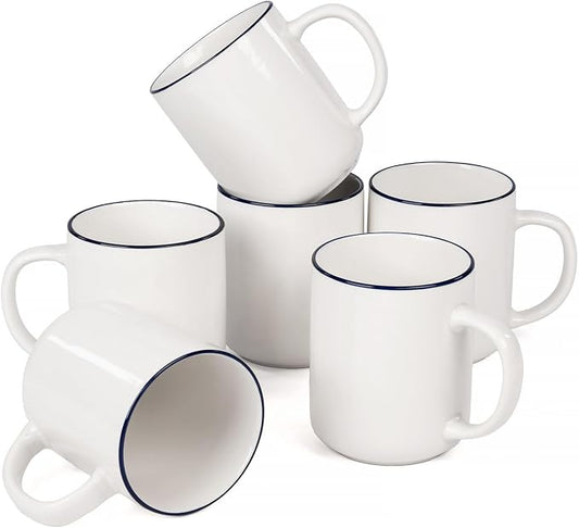 OTAGO Coffee Mugs for 6, 12 oz Mug Set, Dringking Cup with Handle for Coffee, Tea, Cocoa,Blue Rim by OTAGO