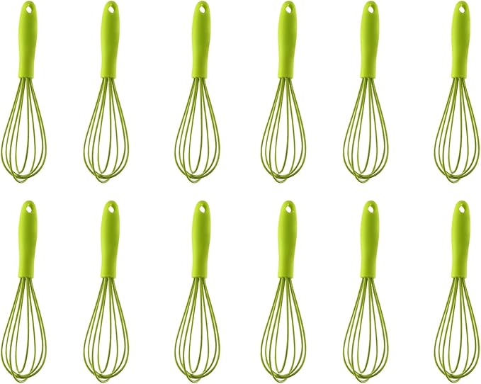 Mini Silicone Whisk, 12-Pack Portable Egg Whisk, Small Whisks For Cooking, Manual Handheld Milk Frothers, Household Egg Blender Silicone Whisks For Cooking (12PCS-Green)