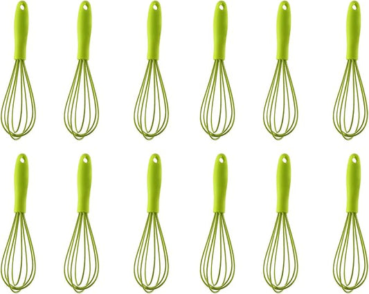 Mini Silicone Whisk, 12-Pack Portable Egg Whisk, Small Whisks For Cooking, Manual Handheld Milk Frothers, Household Egg Blender Silicone Whisks For Cooking (12PCS-Green)