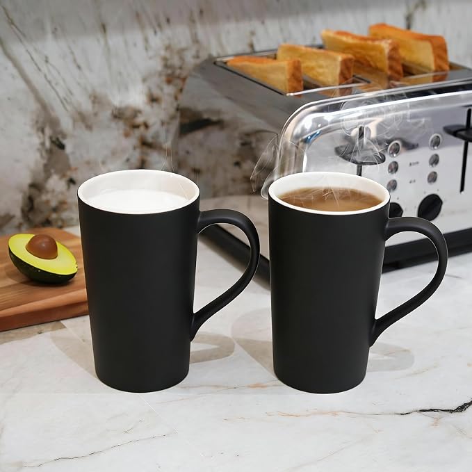 Number Pattern Simple Pure Large Milk Mug, Tall Black Ceramic Coffee Cup, 20 oz - Image 4
