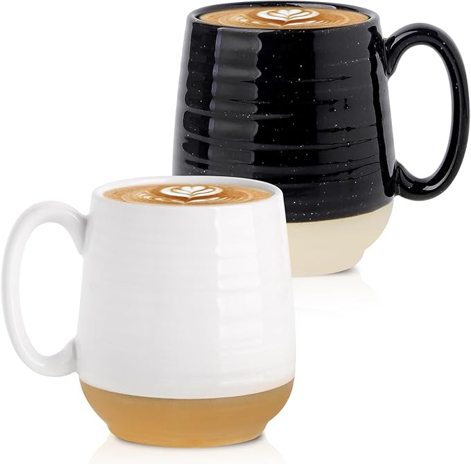 HASENSE 20 oz Coffee Mugs, Large Mugs with Handle Set of 2, Stoneware Coffee Cups for Mom Dad Friend, Prefect for Latta, Tea, Coffee, Dishwasher and Microwave Safe, White & Black by Hasense