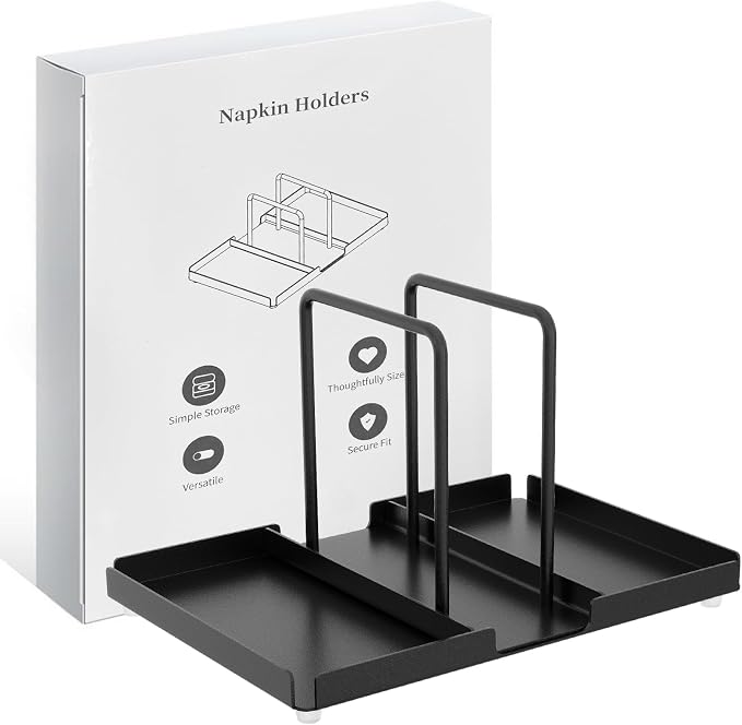 Napkin Holder for Table with Salt and Pepper Shakers Caddy, Black | Metal Napkin Holder, Standing Paper Napkin Storage for Kitchen Dining Table Decor - Image 4