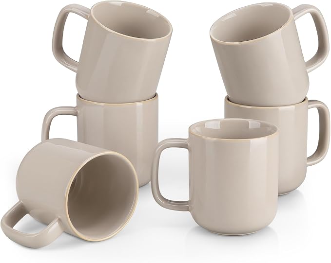 vancasso Coffee Mugs Set of 6, 12 Oz Ceramic Coffee Cups with Handle, Ceramic Unique Glaze Coffee Cup for Cappuccino, Latte, Tea, Cocoa, Dishwasher & Microwave Safe Gift Sets, Gray, Series PLAYA by vancasso