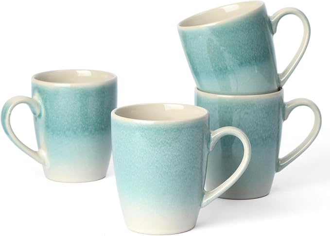 famiware Coffee Mugs Set, 13oz Mug Set of 4, Stoneware Cups for Latte, Hot Tea, Mocha, Cocoa, Cappuccino, Microwave and Dishwasher Safe, Glacier Series, Aqua by Famiware