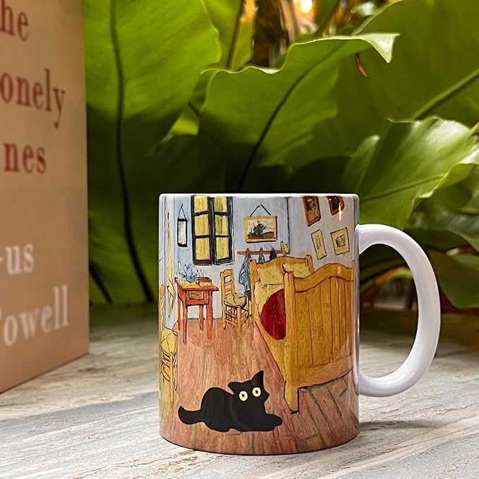 Famous Art Paintings Funny Cat Coffee Mug for Artist Art Lover Teacher Cat Lovers, Famous Picture Classic Vincent Aesthetic Canvas Mug Birthday Gift for Women Man (Bedroom in Arles) - Image 4