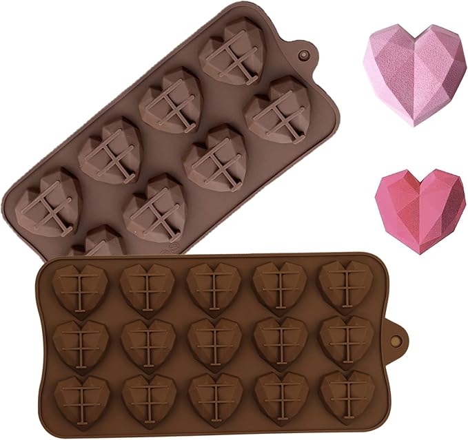 2 Sizes Heart Molds for Chocolate, Diamond Heart Shaped Silicone Mold Fondant Molds for Baking Candy,Cake, Jelly, Chocolate（Medium Small Set) by Furimuk