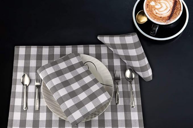 Urban Villa Two Tone Placemat Cotton Tablemat 14x20 (Set of 6) Grey/Wht - Image 3