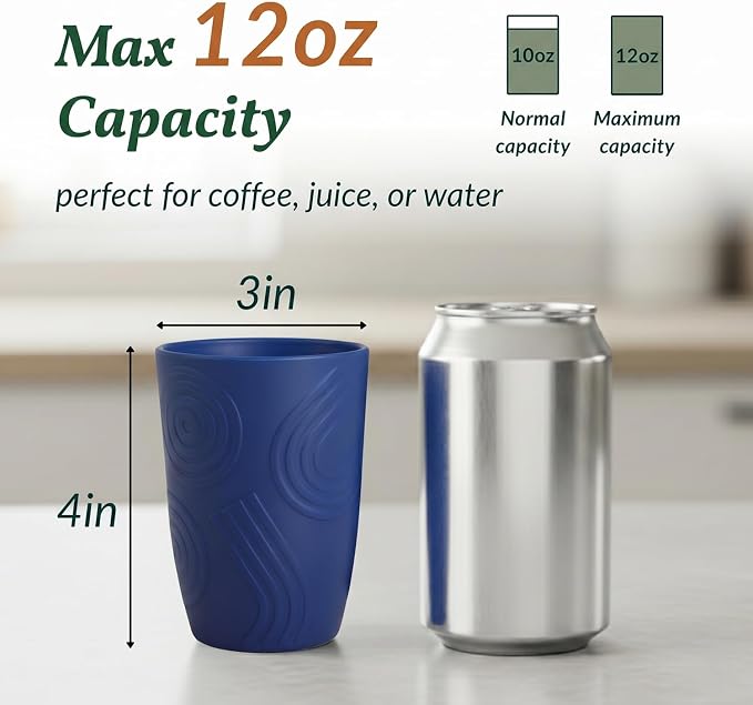 Homienly Cup Sets for Kitchen 12oz Wheat Straw Cups Unbreakable Drinking Cups Set of 6 - Lightweight,Reusable Cups for Kitchen, Outdoor- Blue Sky - Image 2