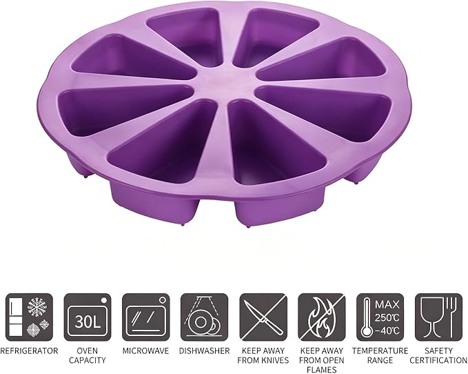 Silicone Dessert Mold Silicone Cake Mold Baking 8 Cavity Non Stick Multipurpose Baking Pan Easy Release Flexible with 8 Connected Cavities for Cakes Bread Chocolate Pizza (Purple) - Image 3