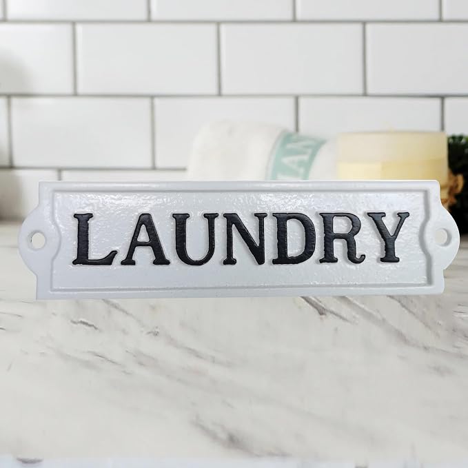 Farmhouse Decor Metal Laundry Signs - Cast Iron Door Room Plaques with "Laundry" - Image 3