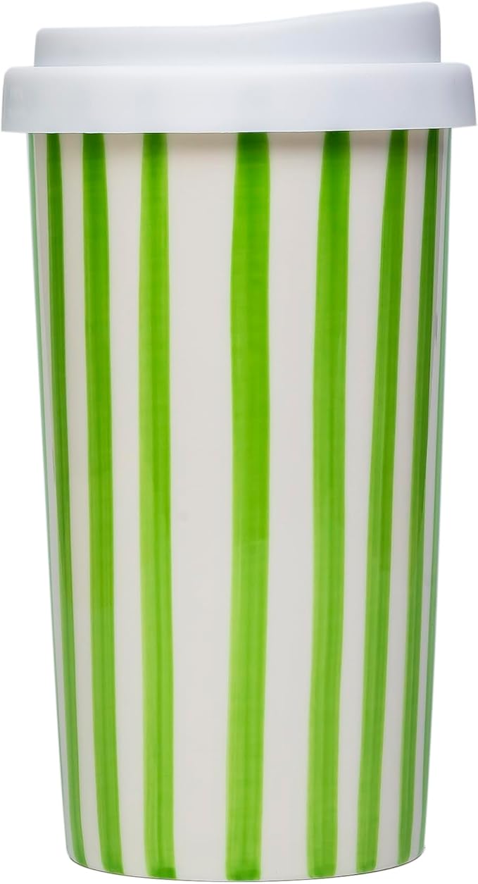 Ceramic Travel Mug with Lid (12 oz) – Aesthetic Coffee Cup, Minimalist Reusable Coffee Mug for Women & Men, Microwave & Dishwasher Safe, Fits Car Cup Holder (Green) - Image 3