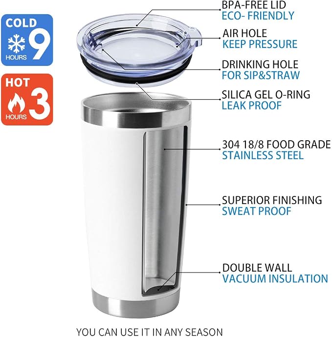 HASLE OUTFITTERS 20oz Stainless Steel Tumblers Bulk, Insulated Travel Cup with Lid, Double Wall Vacuum Coffee Mug for Cold & Hot Drinks 4 Pack, White - Image 4