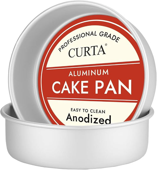 8 Inch Round Cake Pan, 8x3 inch 2 Set Anodized Aluminum Round Baking Pan, Small Cake Pan Non-Toxic & Heavy Duty, Deep Side, Easy Clean & Dishwasher Safe by CURTA