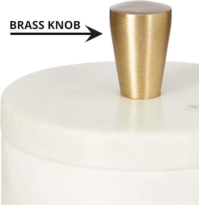 Queenza White Marble Salt Cellar with Lid and Brass Knob, 3 Inch Salt Box - Image 5
