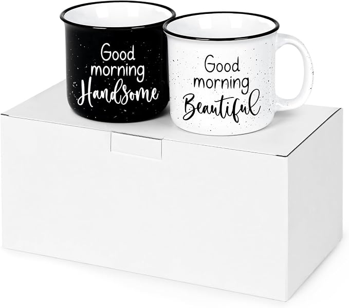 YHRJWN His and Hers Gifts, Good Morning Beautiful & Handsome Coffee Mug, Couple Gift for Him and Her, Couple Mugs for Mr and Mrs, Newlyweds Couples Gifts for Wedding Anniversary, 15 Oz - Image 8