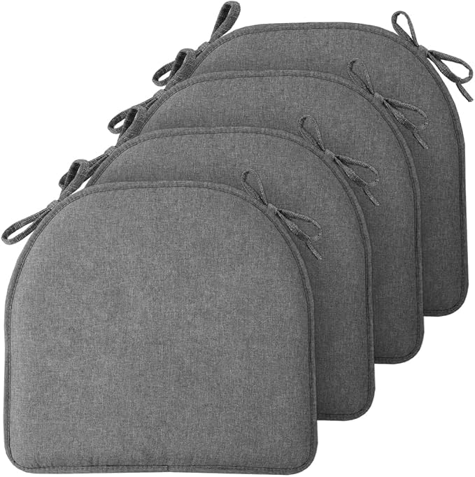 TushGuard Chair Cushions, 4 Pack Memory Foam Chair Pads, Grey | Dining Chair Pads with Fixed Straps, Thin Seat Cushion, Anti-Slip Kitchen Chair Cushion Set by TushGuardSeatCushonsPillows