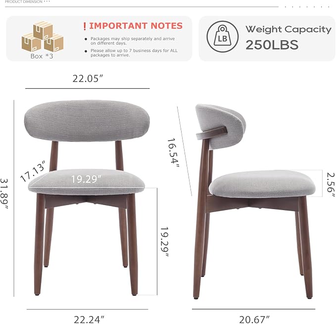 COLAMY Wooden Dining Chairs Set of 6, Modern Fabric Upholstered Dining Room Chair, Farmhouse Kitchen Chair with Foot Pegs, Light Grey - Image 2