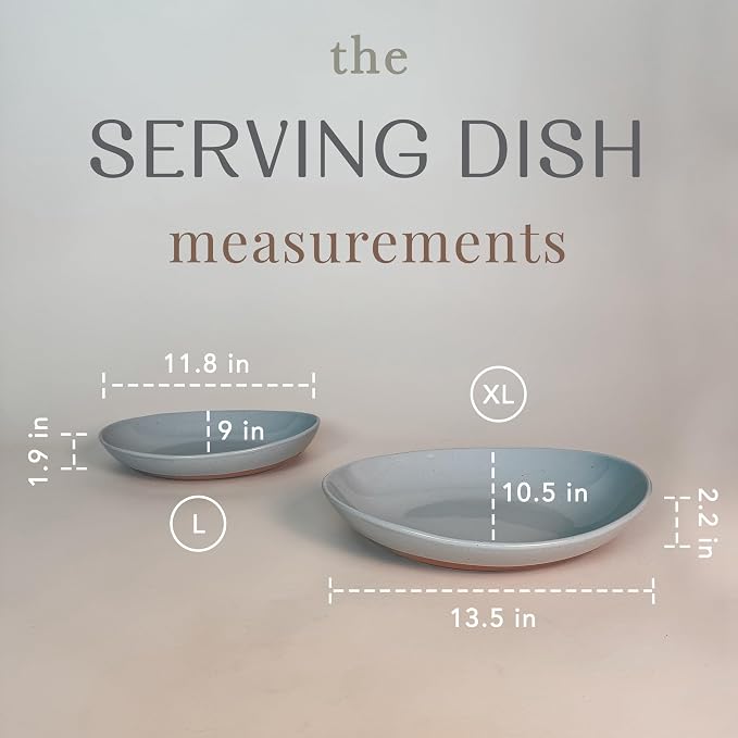 MORA Ceramic Large Serving Bowls- Set of 2 Oval Platters for Entertaining. Modern Kitchen Dishes for Dinner, Fruit, Salad, Turkey, etc. Oven, Dishwasher Safe, 55/35 oz, 13.5" / 11.8" - Earl Grey - Image 2