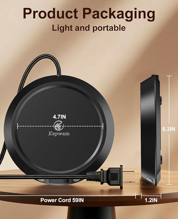 Kepwam Coffee Mug Warmer - 50W Electric Coffee Warmer for Desk 3 Temp Settings & 2-9 Timer Smart Cup Warmer for Desk Candle Warmer Plate with LED Lights Beverage Tea Milk Warmer for Home & Office - Image 6