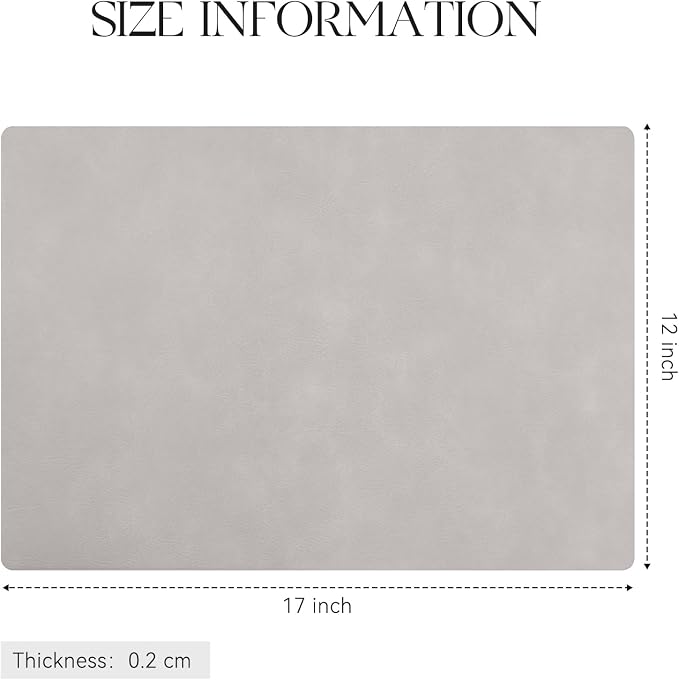 MOSAYT Vinyl Placemats Set of 12-12 X 17 Inch - Faux Leather 100% Waterproof Oil-Proof Wipeable PU Place Mats, Heat Resistant Reversible Table Mats for Kitchen, Dining, Outdoor, Light Grey - Image 7