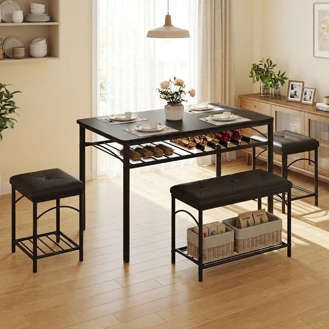 GarveeHome Dining Table Set for 4 with Upholstered Benches and 2 Stools, Modern Space Saving Kitchen Breakfast Table, Ideal for Small Kitchens, Apartments, Studios, and Compact Living Spaces - Image 7