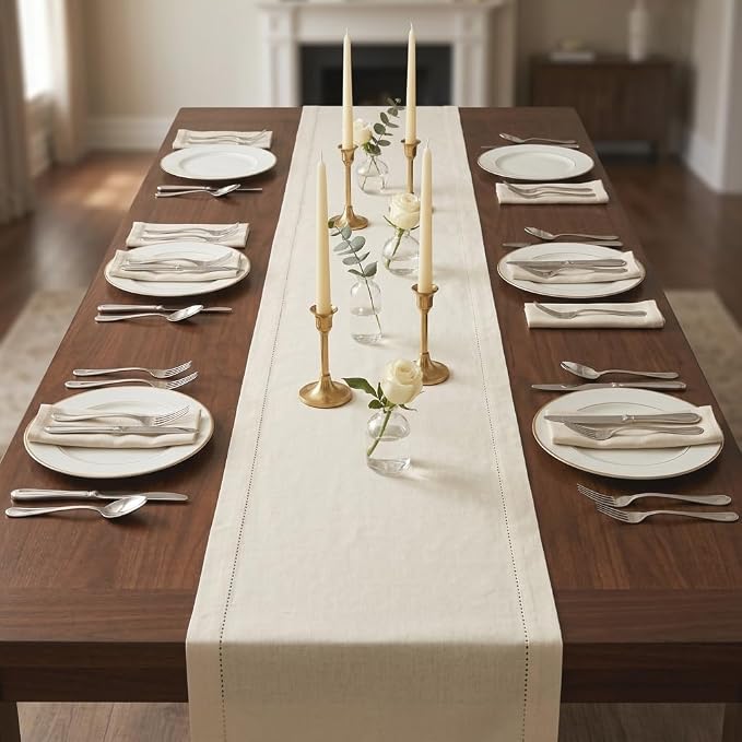 Urban Villa Table Runner Cotton Heavier Quality 14x72 Ivory by CottonTrends