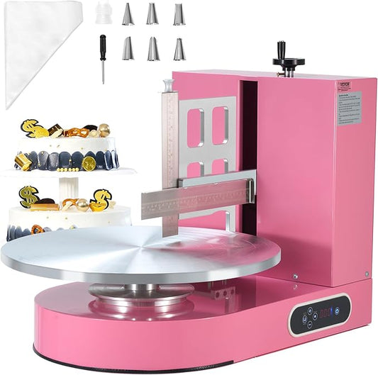 VEVOR Cake Decorating Machine, Cake Cream Spreading Coating Smearing Machine, Low Noise Cake Frosting Machine, Turntable with Adjustable Scraper, for 4" to 16" Cake, 25-320RPM Rotating Speed, Pink