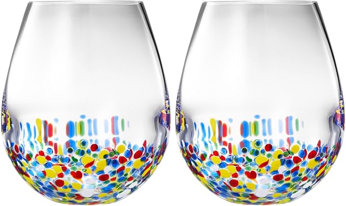 Large Stemless Wine Glasses – Set of 2-14oz Luxury Hand Blown Confetti Margaritas, Martini, Cocktails, Water, Wine, Dessert & Champagne Glasses Cinco de Mayo, Hand Blown - Mexican Confetti Glass - Image 9