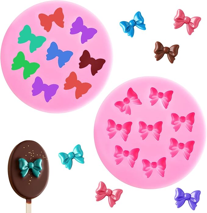 HKNMTT Mini Bow Silicone Molds for Candy Fondant Chocolate Clay Cake Sugar Cake Pop Decorating, 16 Cavities Cute Shapes DIY Cupcake Toppers Craft Birthday Moulds by HKNMTT