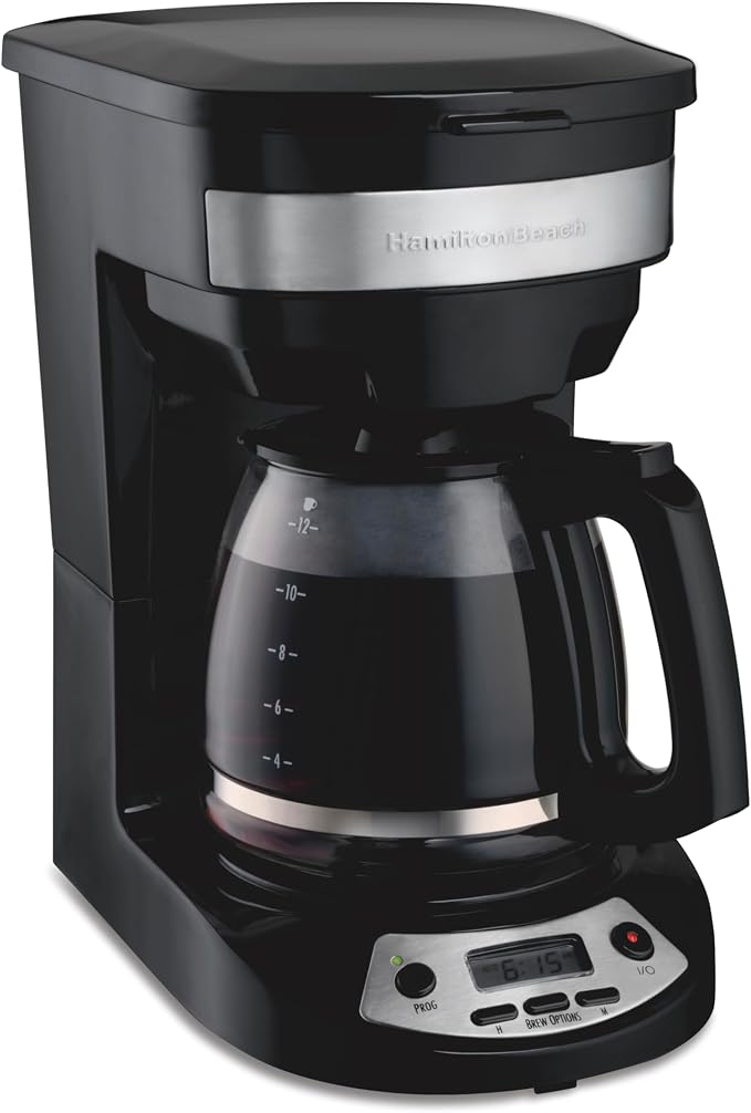 Hamilton Beach 12 Cup Programmable Drip Coffee Maker | Regular & Bold Brew Options | Auto Pause and Pour | Glass Carafe | Black with Stainless Accents | 46299J by HamiltonBeach