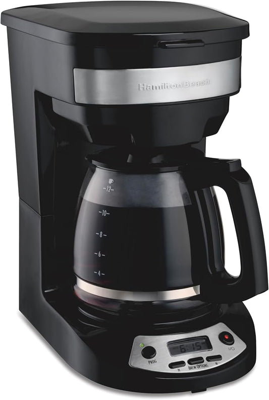 Hamilton Beach 12 Cup Programmable Drip Coffee Maker | Regular & Bold Brew Options | Auto Pause and Pour | Glass Carafe | Black with Stainless Accents | 46299J by HamiltonBeach