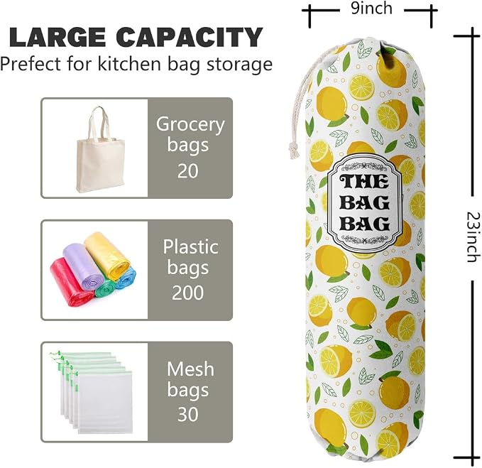 The Bag Grocery Holder, Lemon Organizer for Shopping Bags, Wall Mount Plastic Storage Container Dispenser, Kitchen Gifts for Women Family Friends Grandma Mom (C-2) - Image 2