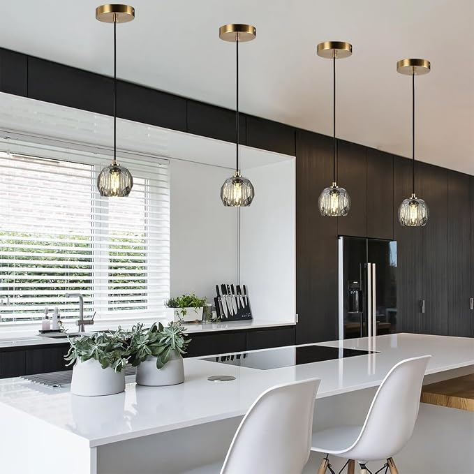 Crystal Pendant Light, Smoke Crystal Pendant Light Fixture Kitchen Island, Small Prism Pendant Hanging Lighting Fixture for Dining Room Bedroom - Image 3