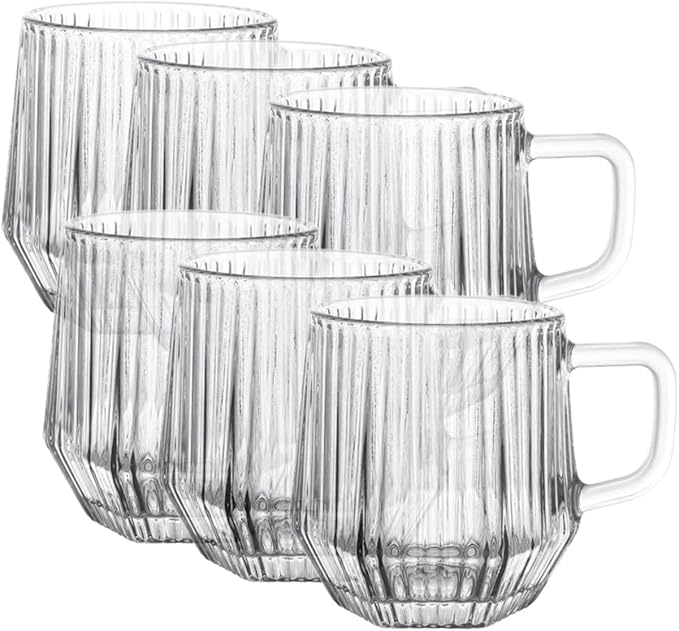 6pcs Vertical Stripe Glass Beer Cups Transparent Water Mugs Heat-resistant Coffee Holders for Home Kitchen and Cafe Use