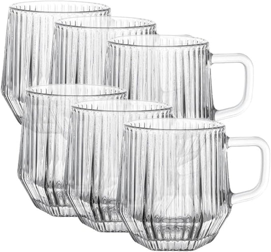 6pcs Vertical Stripe Glass Beer Cups Transparent Water Mugs Heat-resistant Coffee Holders for Home Kitchen and Cafe Use