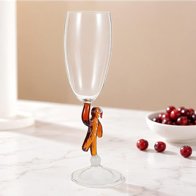 Holiday Stem Wine Glass, 7oz/200ml Gingerbread Man Glassware | Hand Painted Drinking Cup & Decorative Drink Swizzle Sticks for Xmas Party Friends Lovely Gifts - Image 9